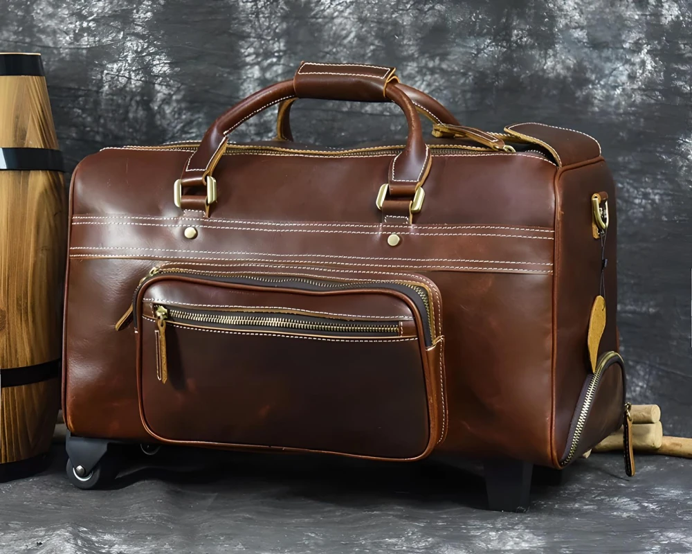 leather rolling carry-on luggage